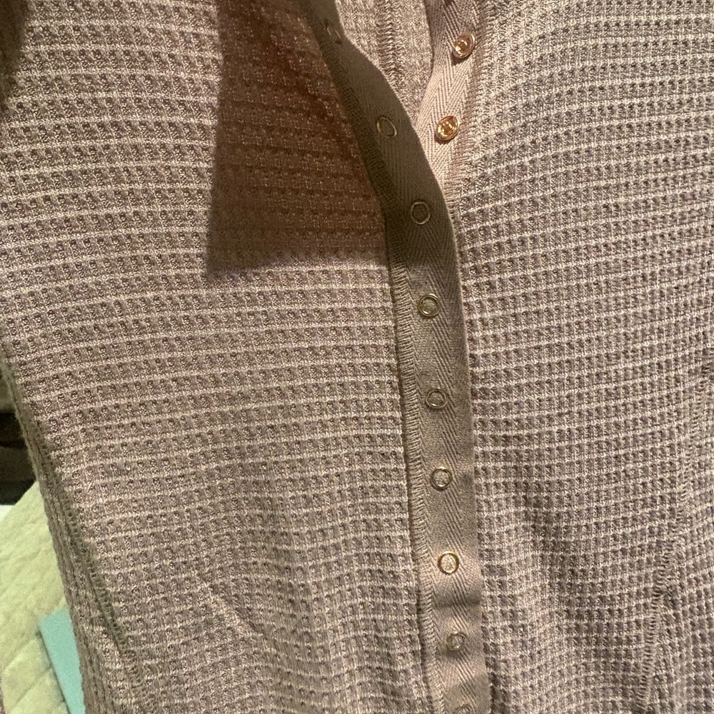 Free People Waffle Knit Button-Down Shirt in Beige